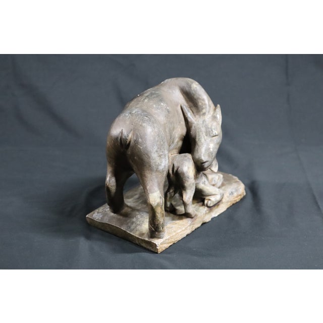 1970s Figural Hand‑Carved Stone Mother Boar & Baby Sculpture — 15.5 Lb Collectible For Sale In San Diego - Image 6 of 6