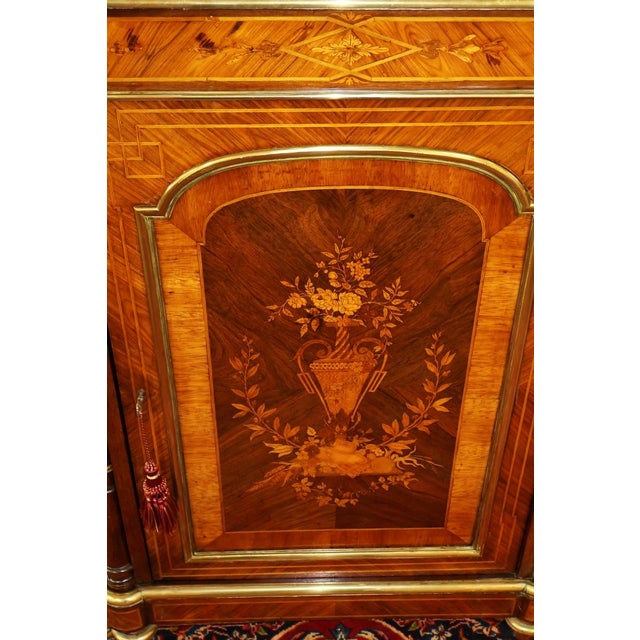 Late 19th Century French Napoleon III Marble Top Inlaid Server Side Cabinet For Sale - Image 12 of 12