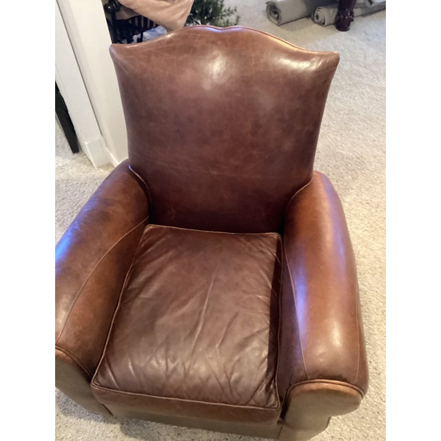 Chestnut Mitchell Gold Leather Chair and Ottoman For Sale - Image 8 of 12