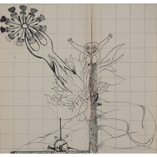 Jean-Claude Silbermann, Sneaky Signs, Surrealist Landscape, Original Signed Drawing For Sale