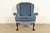 Kindel Furniture Chippendale Carved Mahogany Blue Velvet Upholstered Wingback Lounge Chair For Sale - Image 14 of 14