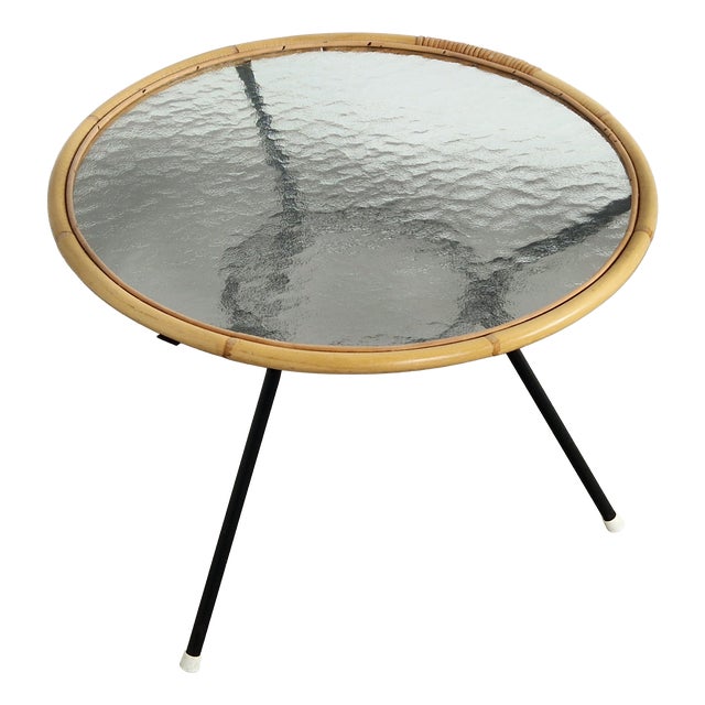Vintage Rattan Side Table attributed to Rohé Noordwolde, 1960s For Sale