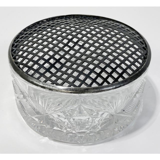 Hollywood Regency Antique Cut Glass Powder Jar or Vase With Silver Lid For Sale - Image 3 of 9