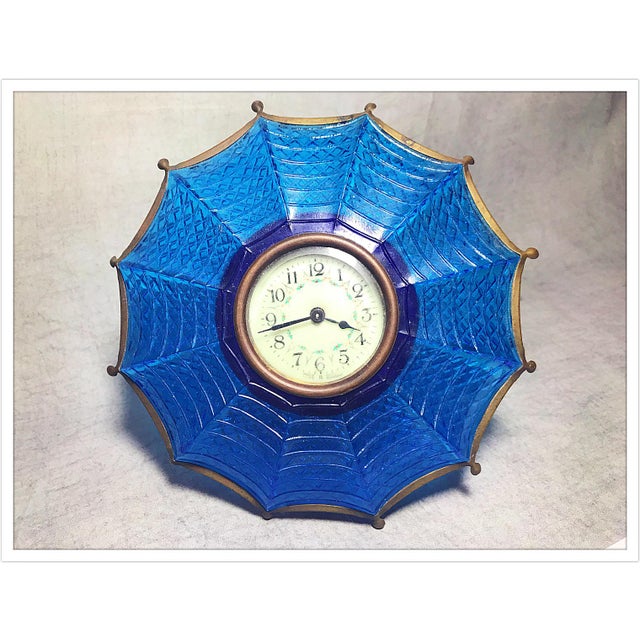 Antique German Blue Glass Umbrella Mantle Clock Chairish