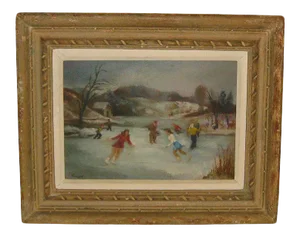 Skaters Modernist Oil Painting by Sigmund Kozlow