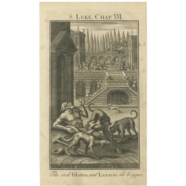The Rich Glutton and Lazarus, Luke XVI Biblical Scene, 1735, Engraving For Sale - Image 10 of 10