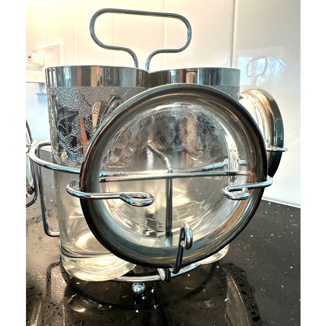 1950s 1950s Mid Century Modern Platinum Embossed Drink Set With Holder For Sale - Image 5 of 8