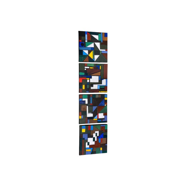 Dark Green Abstract Mixed Media Acrylic Set of Four Panels Titled Bojagi by Yjr For Sale - Image 8 of 11