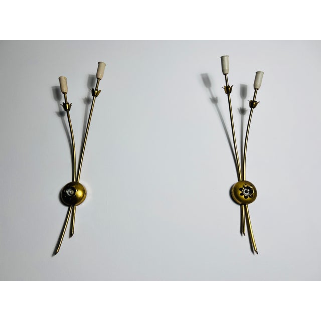 Metal Pair of Mid-Century Brass Sputnik Wall Lamps, Italy, 1960s For Sale - Image 7 of 9
