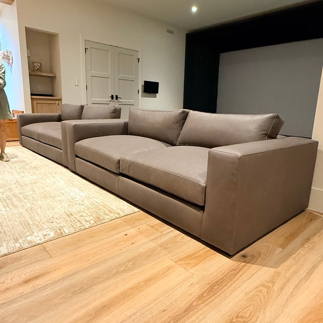 Pair of Crate & Barrel Oceanside 89” Leather Sofas For Sale - Image 16 of 16