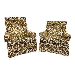 1970s Lenoir House Golden Floral Brocade Club Chairs- a Pair For Sale