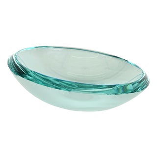 Crystal Turquoise Bowl by Max Ingrand for Fontana Arte, 1950s For Sale