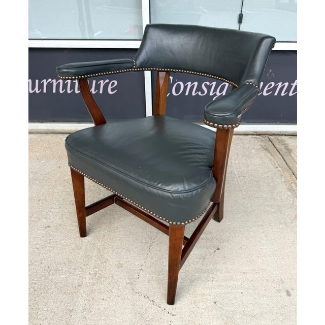 American Vintage Blue Leather Office Chair With Nailhead Trim For Sale - Image 3 of 14