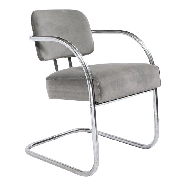 Art Deco Machine Age Bent Aluminum and Platinum Velvet Occasional Chair For Sale
