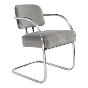 Art Deco Machine Age Bent Aluminum and Platinum Velvet Occasional Chair