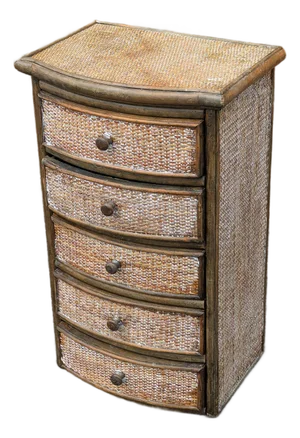 Vintage Wicker Rattan 5 Drawer Chest / Cabinet