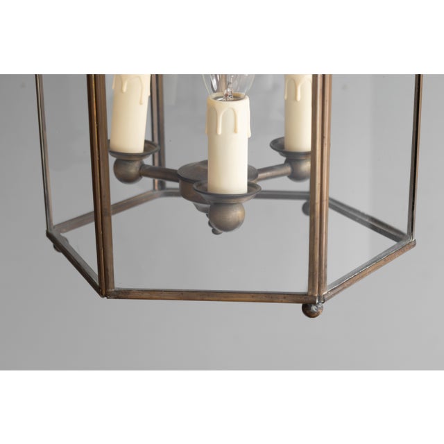Vintage Hexagonal Lantern in Brass and Glass, 1930s For Sale - Image 6 of 7
