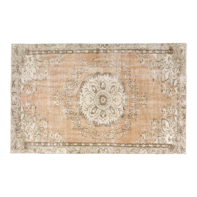 Vintage Muted Apricot and Taupe Turkish Medallion Rug For Sale