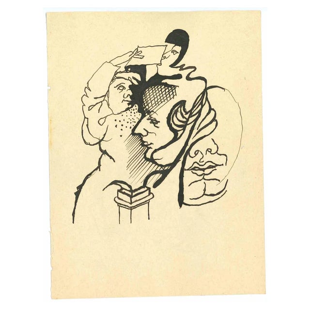 Mino Maccari, The Figures, Original Drawing, 1950s For Sale