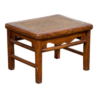 Chinese Late Qing Dynasty 1900s Footstool or Low Drinks Table with Rattan Top For Sale
