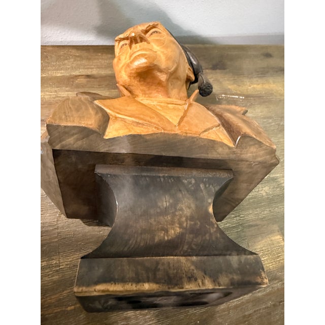 Wood Vintage Hans Huggler Wyss Wood Carved Bust Old Man - Unsigned For Sale - Image 7 of 18