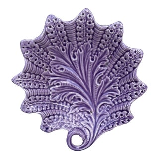 Rare French Majolica Purple Dish Leaf Onnaing, Circa 1890 For Sale