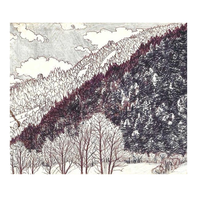 1970s Robert Angeloch Austrian Landscape Drawing For Sale