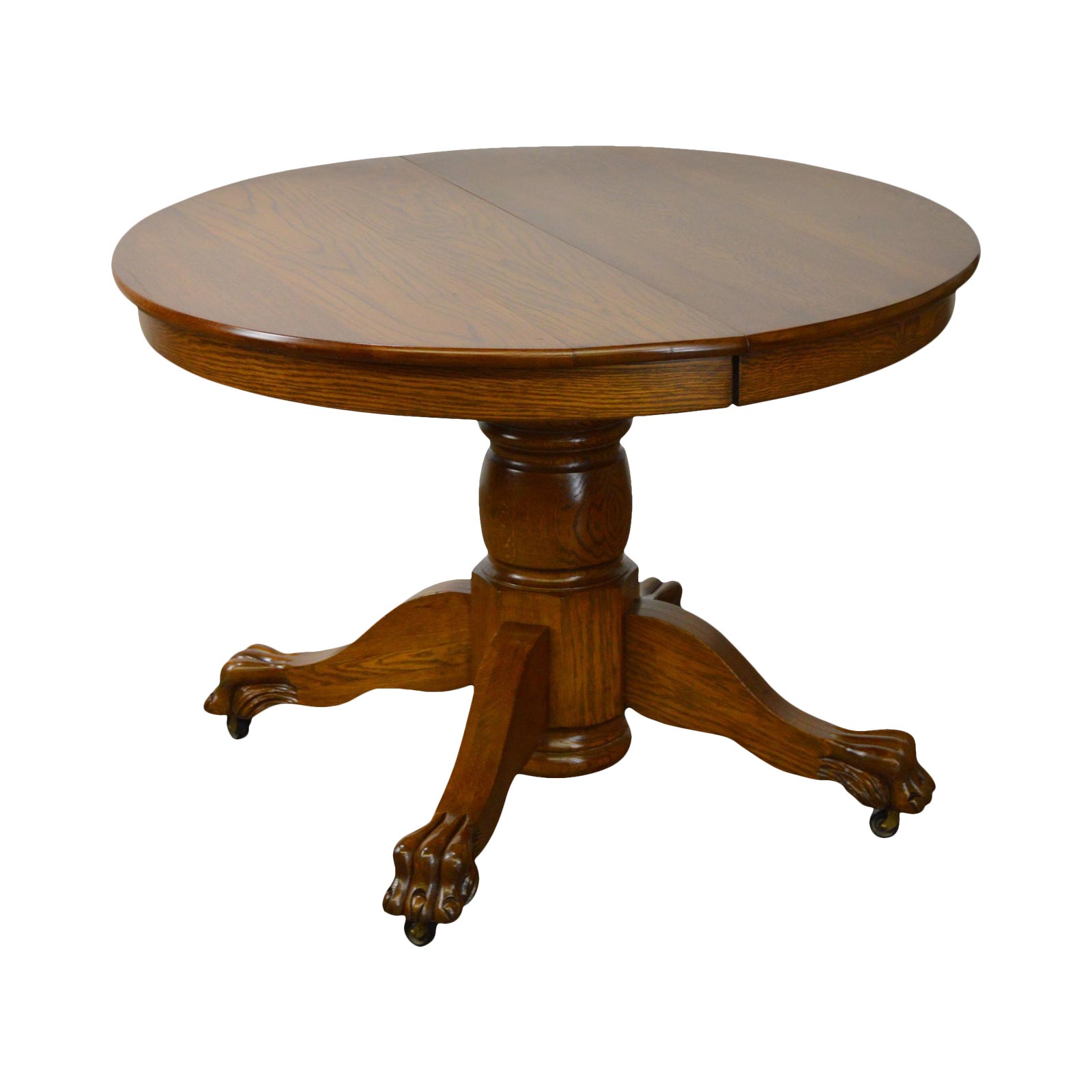 Solid Oak Victorian Style 42" Round Claw Foot Extension Dining Table