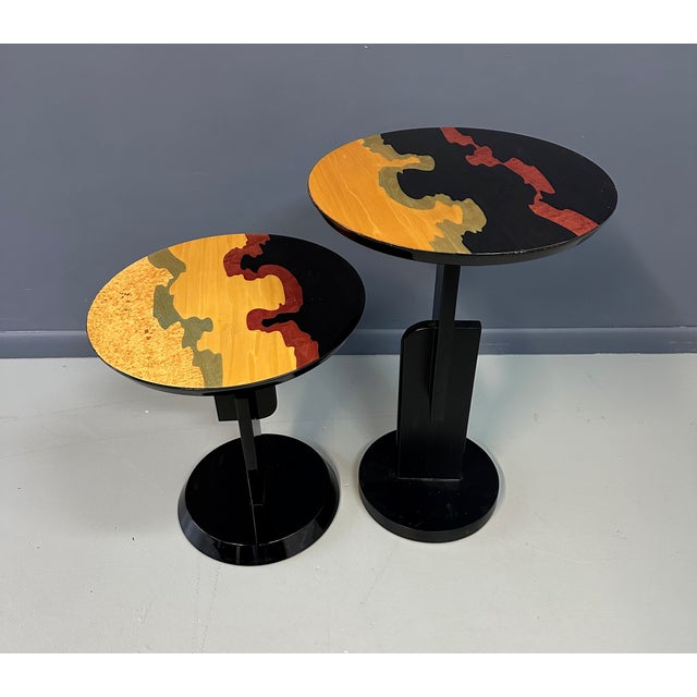 1990s 1990s Pair Carlo Malnati Style Post Modern Side Tables With Inlay Wood Tops For Sale - Image 5 of 9