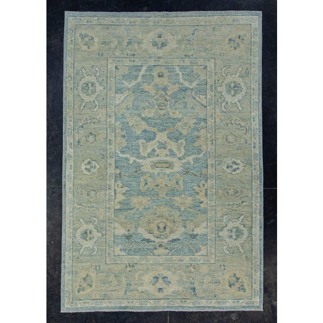 Blue Turkish Oushak Rug 4'2" x 6'2" #17898 For Sale - Image 8 of 8