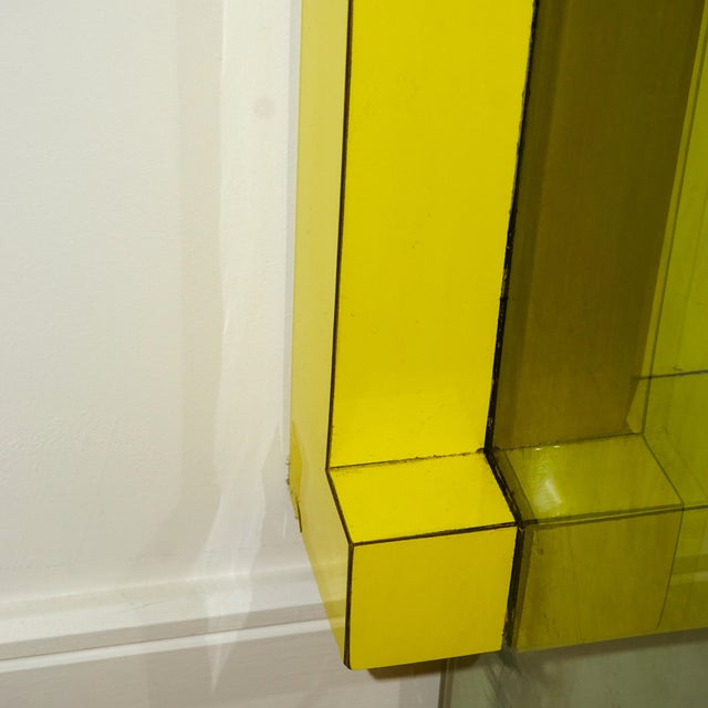 Yellow Veneer Desk with Glass Side Panels, 1980 For Sale - Image 9 of 10