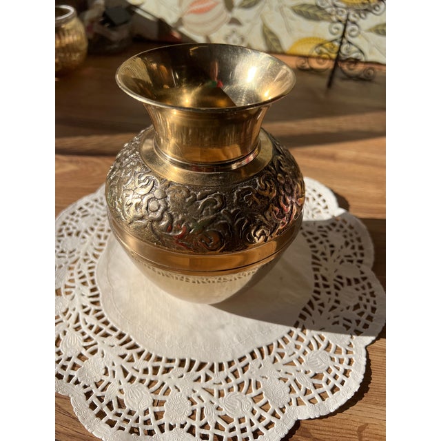 1970s 1970s Intricate Brass Vase Hand Hammered Details For Sale - Image 5 of 7
