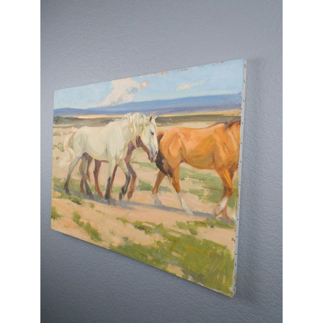 Gathering the Mares, ca. 2013 by Lani Vlaanderen | Oil on canvas Horses walking in a landscape. For Sale - Image 4 of 5