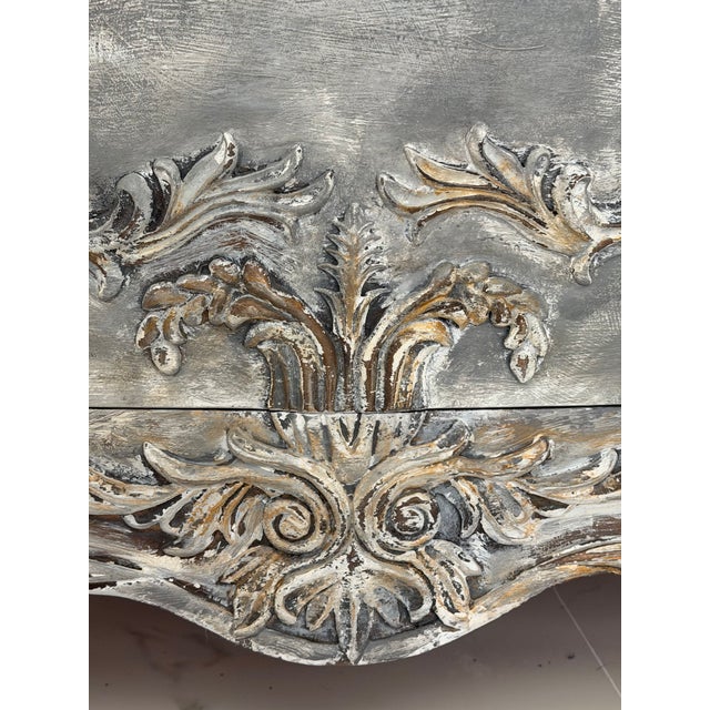 2000 - 2009 French Provincial Silver Carved Bombé Chest – Rococo Floral Details – Vintage For Sale - Image 5 of 9