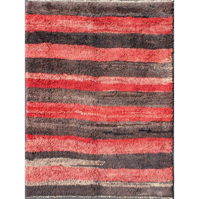 Vintage Tulu Rug From Turkey in Charcoal and Red With Stripe Design, Minimalist Design For Sale - Image 12 of 12