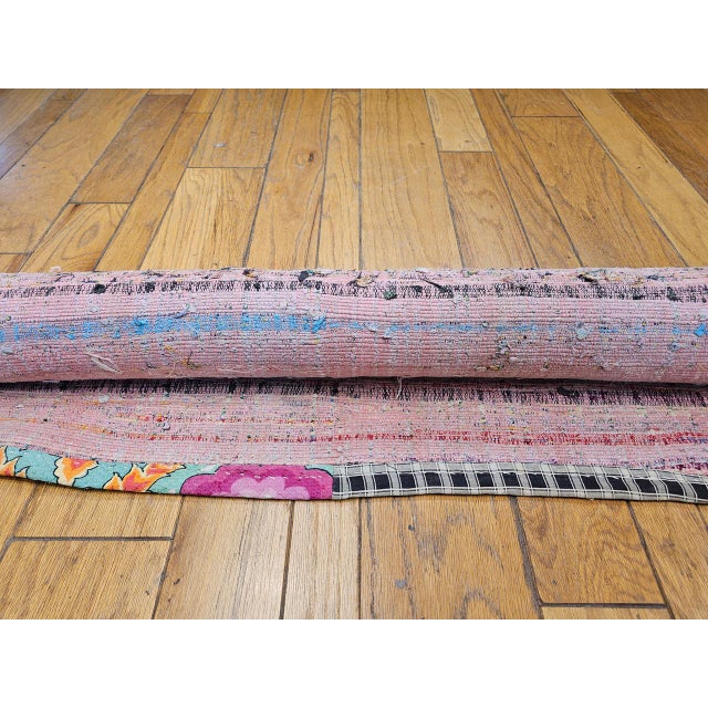 Vintage Rag Runner, Handwoven Wool & Cotton, Stripe Pattern, Red & Pink, 3x14 For Sale - Image 10 of 18