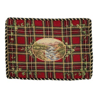 20th Century Traditional Lodge Style Fly Fisherman Tartan Plaid Needlepoint Pillow Cover - 22”x 16” For Sale