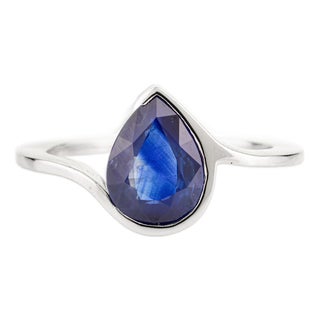 Pear Cut Blue Sapphire Solitaire Birthstone Ring Size 6 For Sale