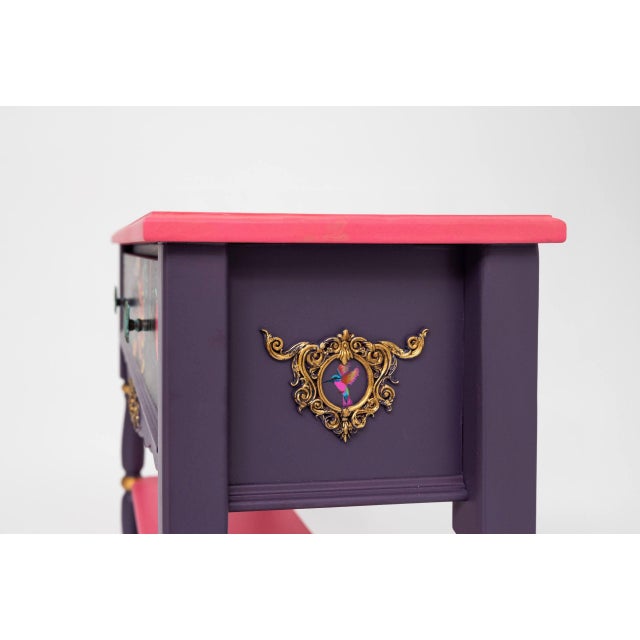 Pink & Purple Artisan Bohemian Console Table With Birds For Sale - Image 9 of 15