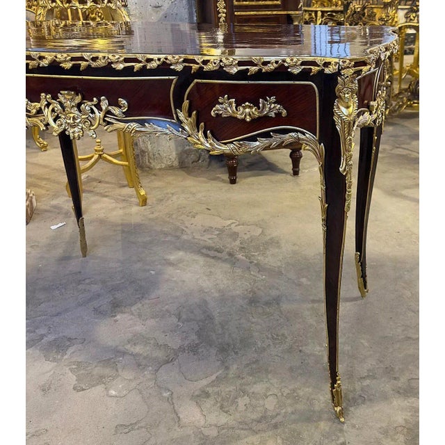 French Rococo Style Writing Desk With Gold Details For Sale - Image 4 of 5
