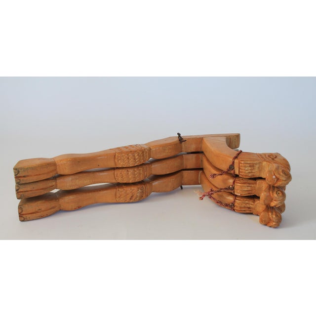 Wood Vintage Hand Carved Wood Camel Folding Table Base For Sale - Image 7 of 10