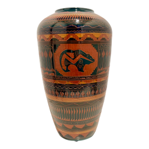Large Signed W. Johnson Navajo Carved Art Pottery Floor Vase