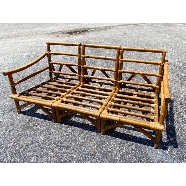 Vintage Coastal Retro MidCentury CalifAsia Bamboo Sectional Sofa