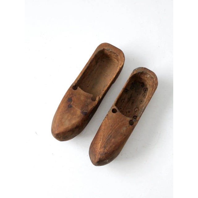 Antique Primitive Wooden Clogs For Sale - Image 6 of 12