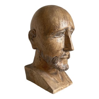 Male Head Wood Carving Bust For Sale