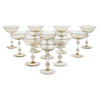 Champagne Glasses in Gold and Smoke from Cenedese, 1950s, Set of 12 For Sale