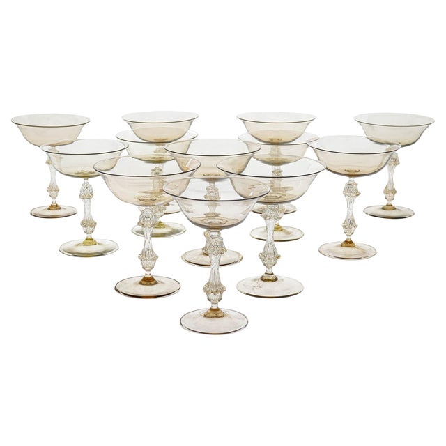 Champagne Glasses in Gold and Smoke from Cenedese, 1950s, Set of 12 For Sale