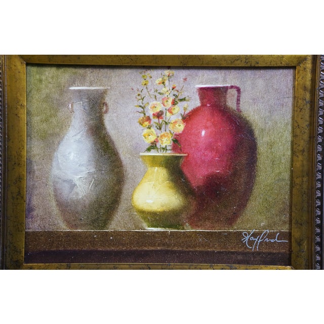 Textile Late 20th Century Timeless Treasures Tuscan Flower Vase Mantel Urns Still Life Oil Painting 27" For Sale - Image 7 of 13