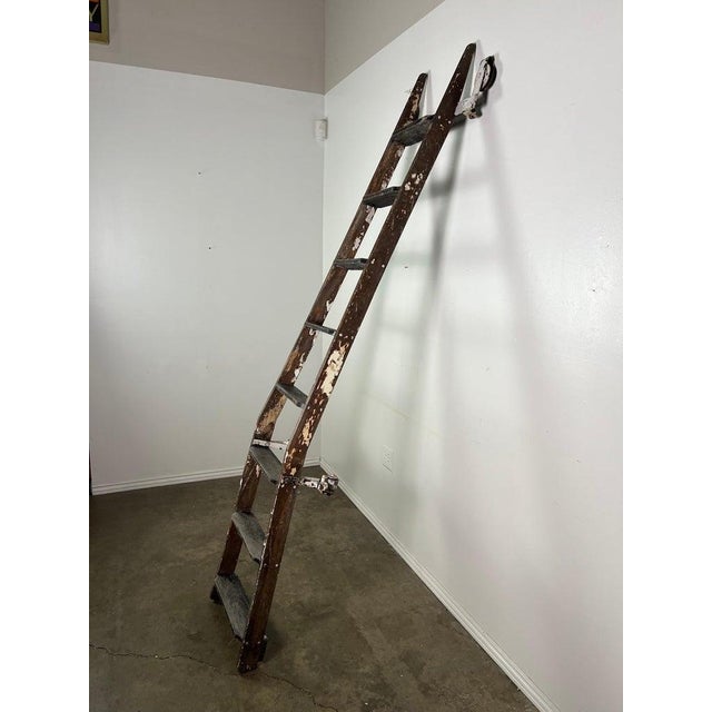 Early 20th Century Antique Rustic Library Ladder, Iron & Wood With Distressed Patina For Sale - Image 5 of 18