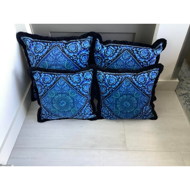 Custom Atelier Versace Blue Pillows - Set of 4 For Sale - Image 12 of 13